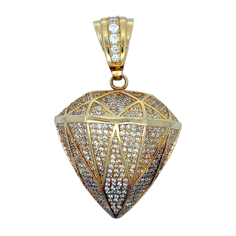 3D Dia-mond Shape CZ Cross Iced Out Pendant