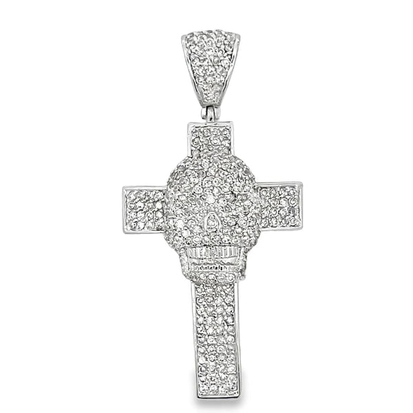 3D Skull Cross CZ Iced Out Pendant HipHopBling