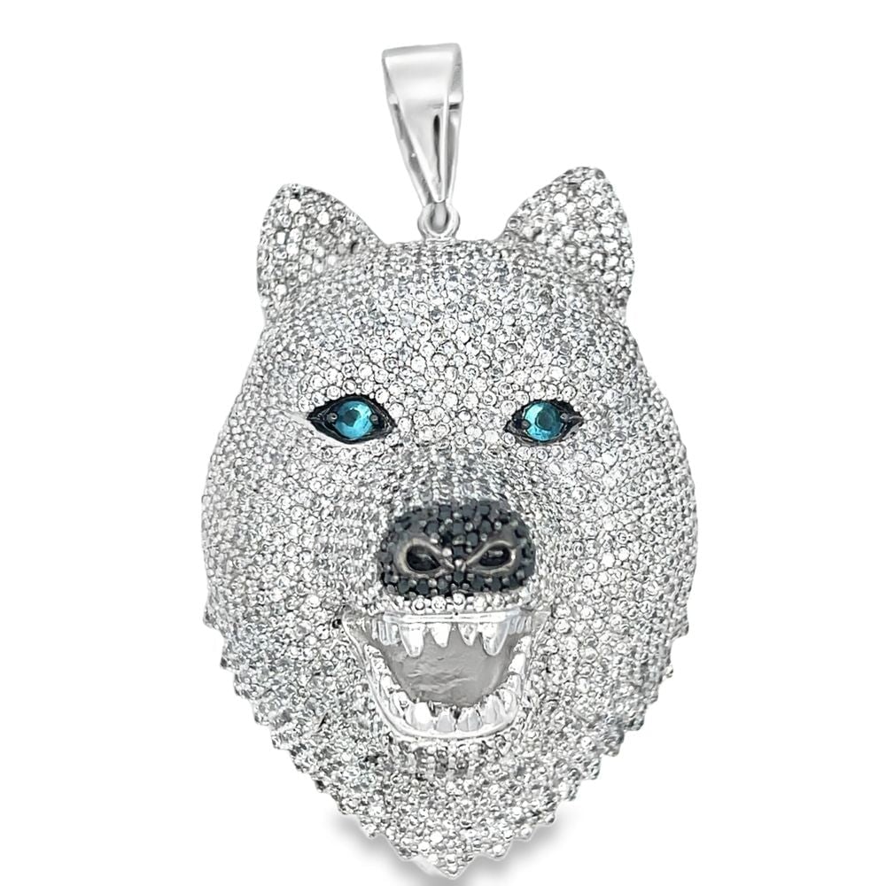 3D Wolf Face CZ Iced Out Pendant