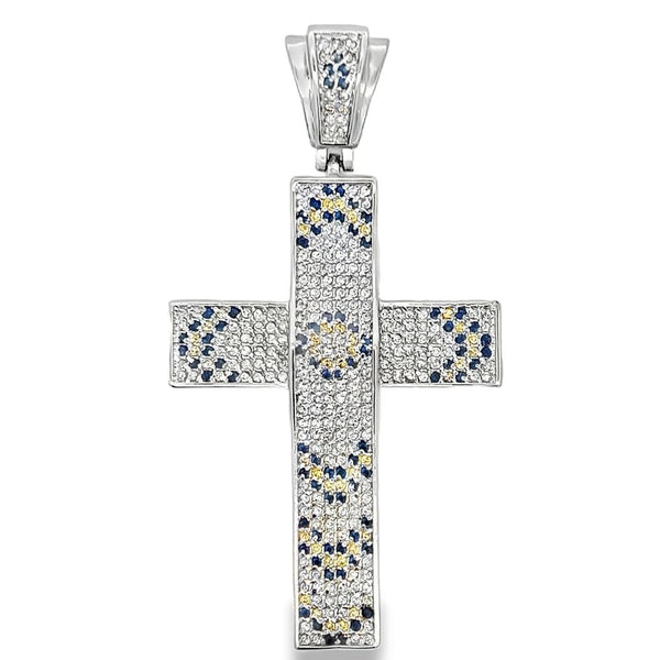 Black & Yellow Arrow CZ Iced Out Cross Pendant HipHopBling