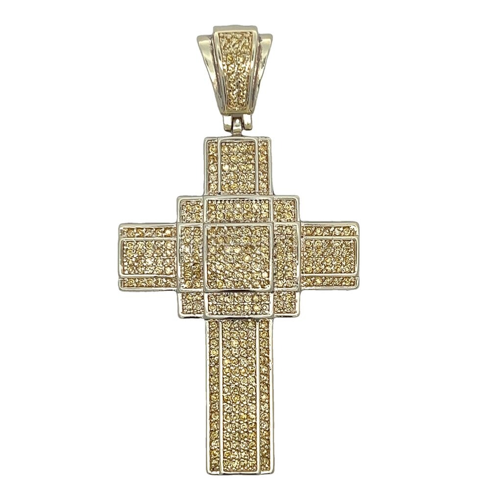 Blocky Canary Yellow CZ Cross Iced Out Pendant