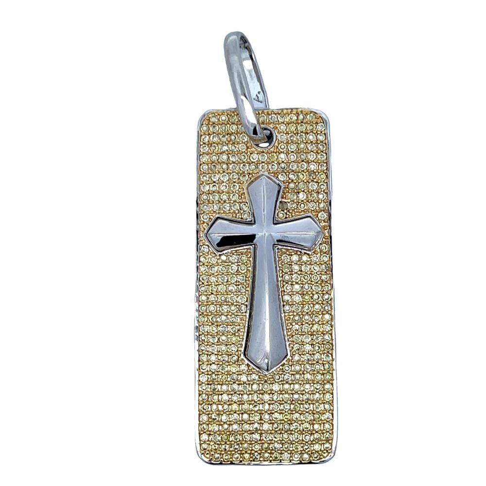 Cross Dog Tag Canary Yellow CZ Iced Out Pendant