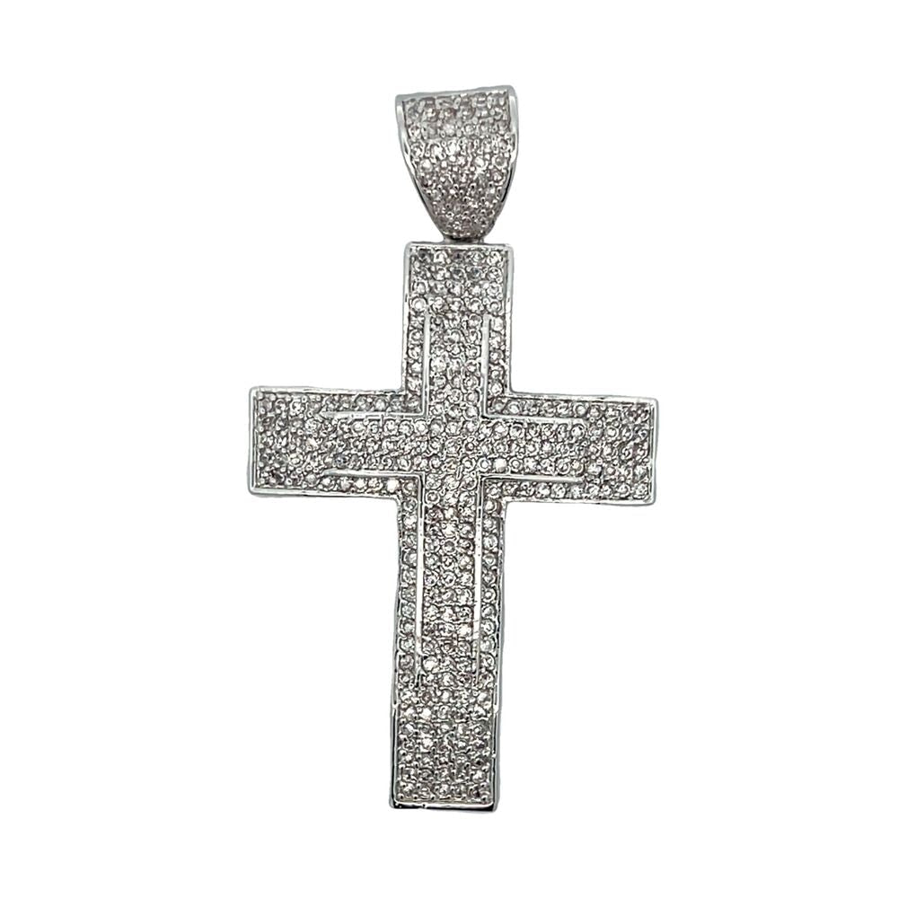 Layer 5 Row Cross CZ Iced Out Pendant