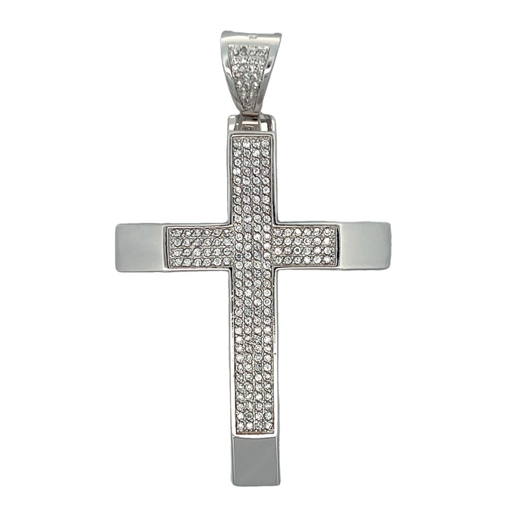 Polished 4 Row Cross CZ Iced Out Pendant