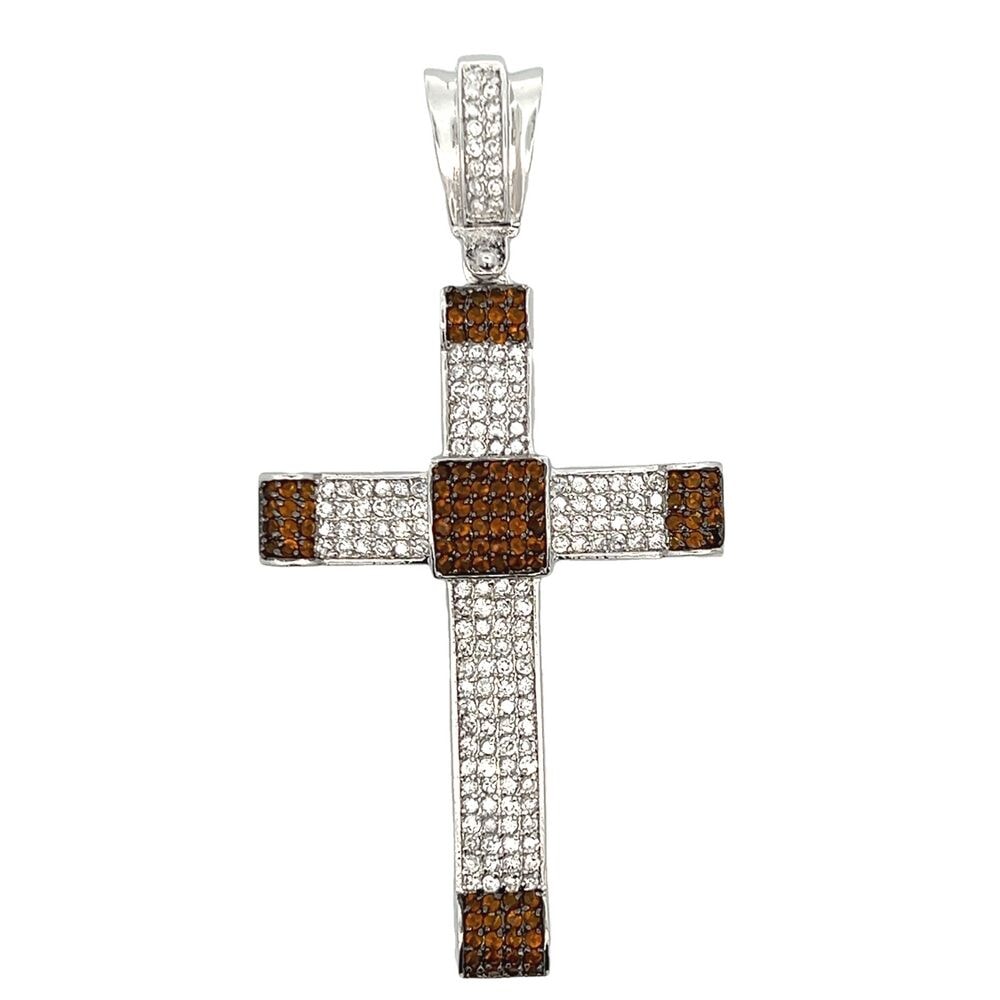 Red & White Pave CZ Iced Out Cross Pendant