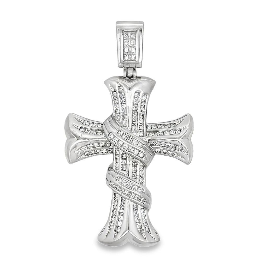 Ribbon CZ Iced Out Cross Pendant