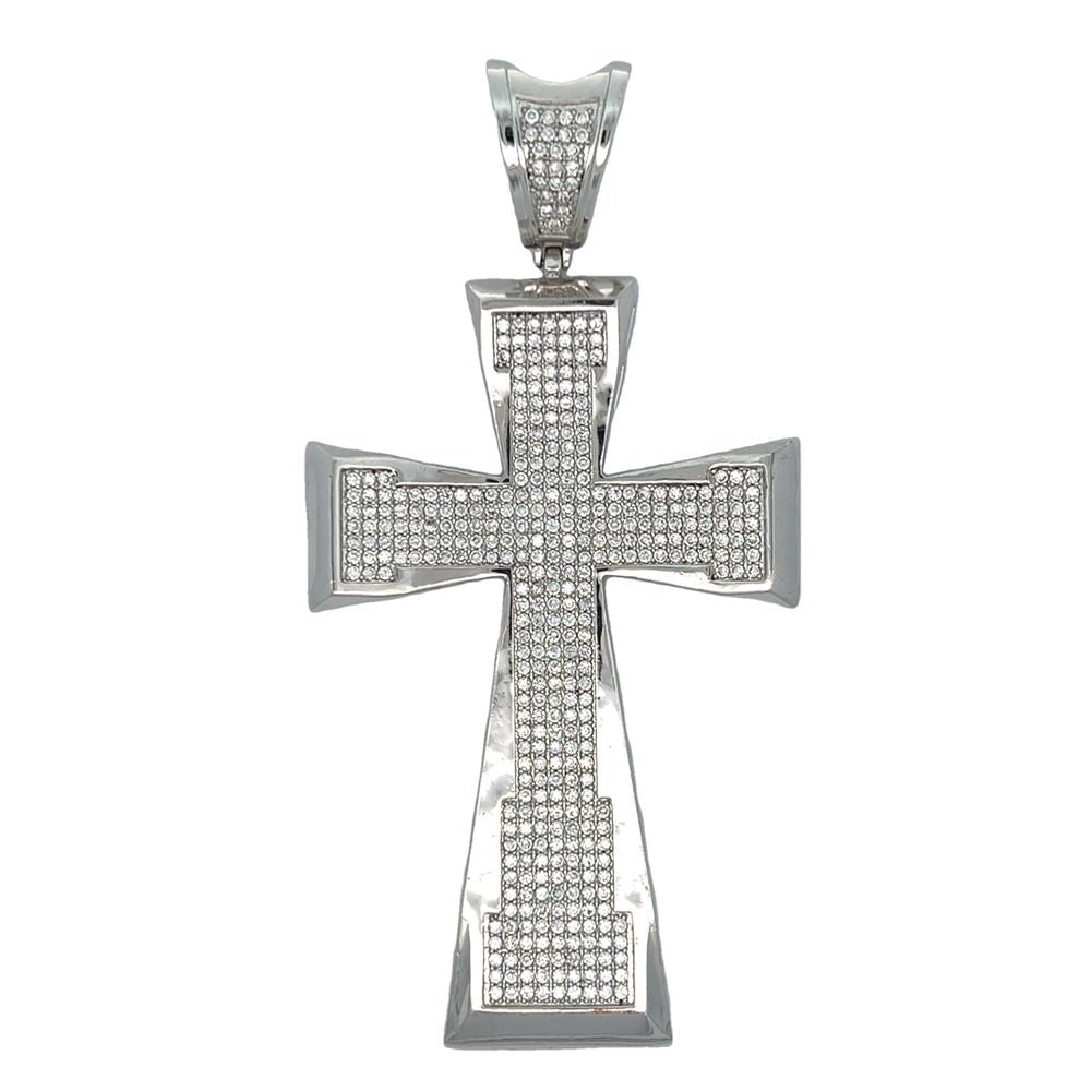 Tapered All White CZ Cross Iced Out Pendant
