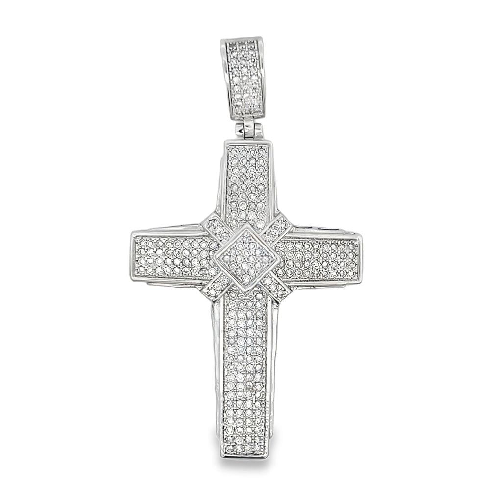 X Block Cross CZ Iced Out Pendant