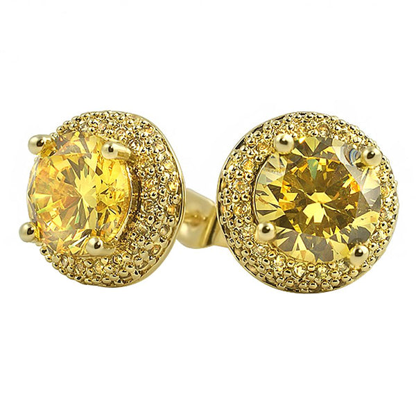 Lemonade Solitaire CZ Micro Pave Border Earrings