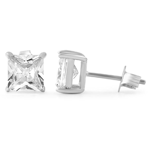 Princess Cut CZ Stud Earrings .925 Silver