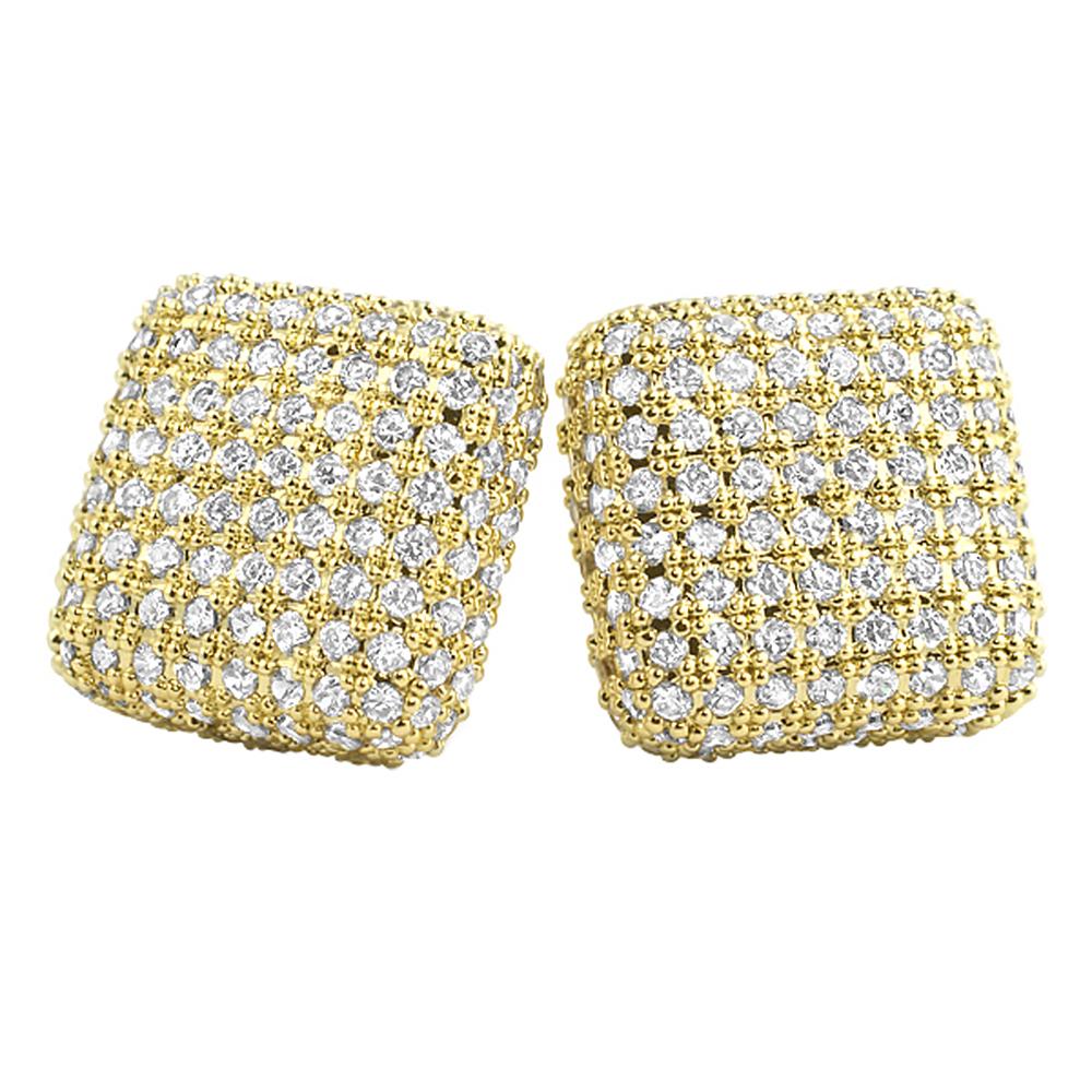 XL Rounded 3D Box Gold Micro Pave Bling Earrings