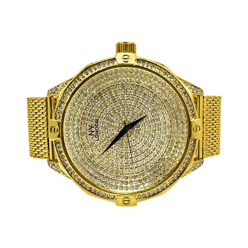 Icey Dial Bling Bling Gold Mesh Band Watch