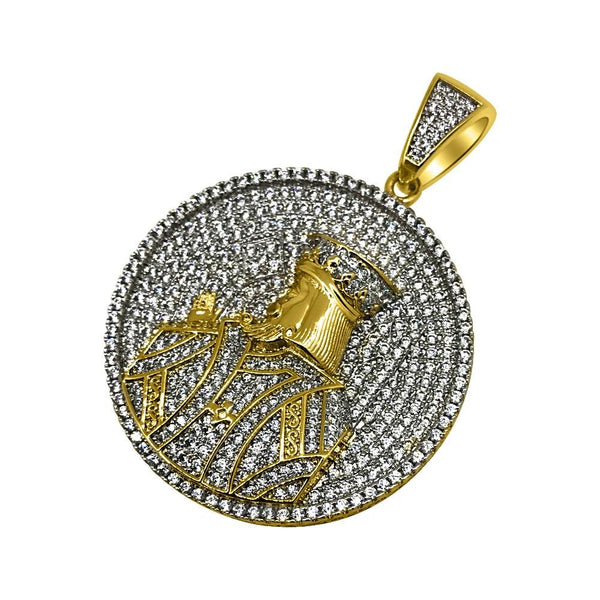 Gold King Profile Circle CZ Bling Bling Pendant