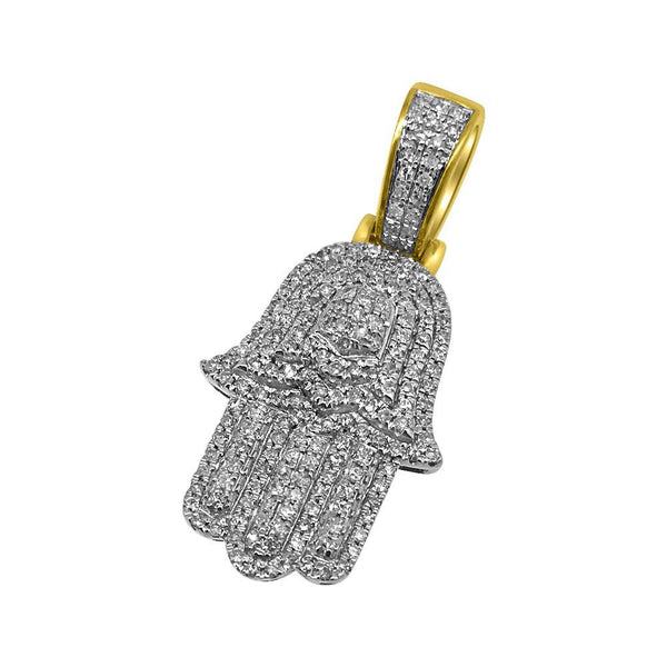 Hamsa .58cttw Diamond Mini Hip Hop Pendant 10K Yellow Gold
