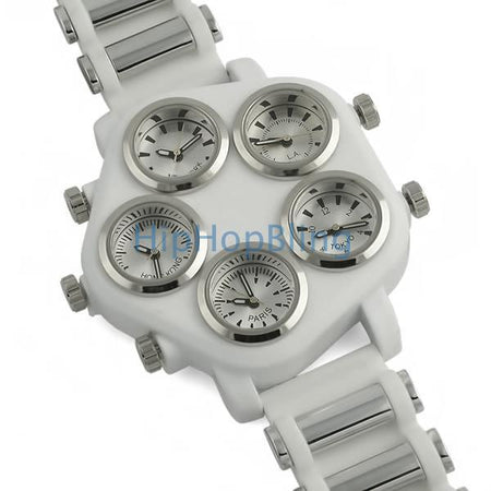 White Leather Caged Fashion Watch