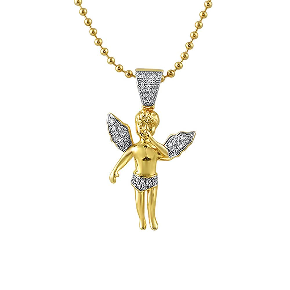 Gold Angel Micro Iced Out Gold Pendant