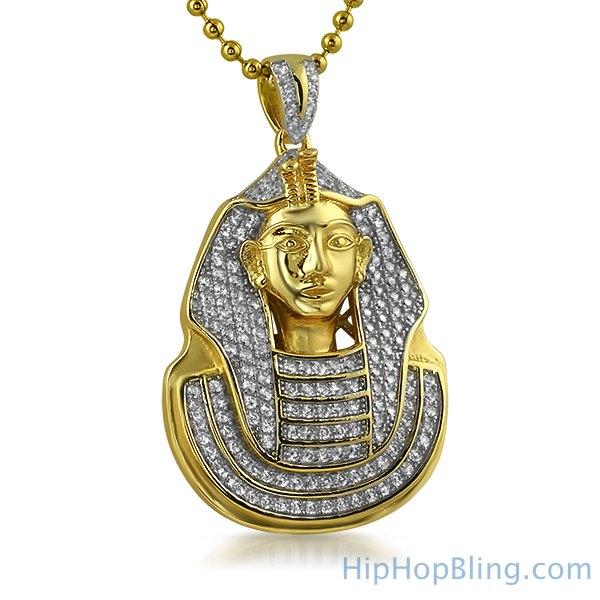 Gold .925 Sterling Silver Pharaoh CZ Pendant Mini