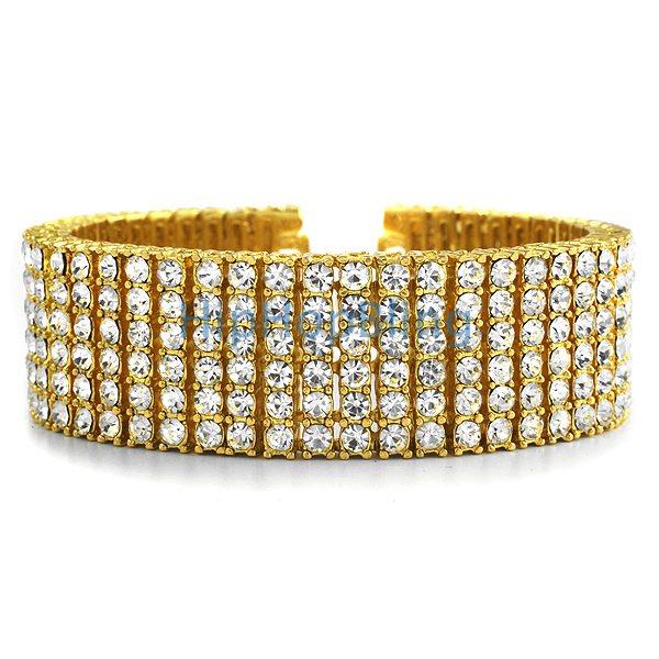 6 Row Bling Bling Iced Out Bracelet Gold * Premium *