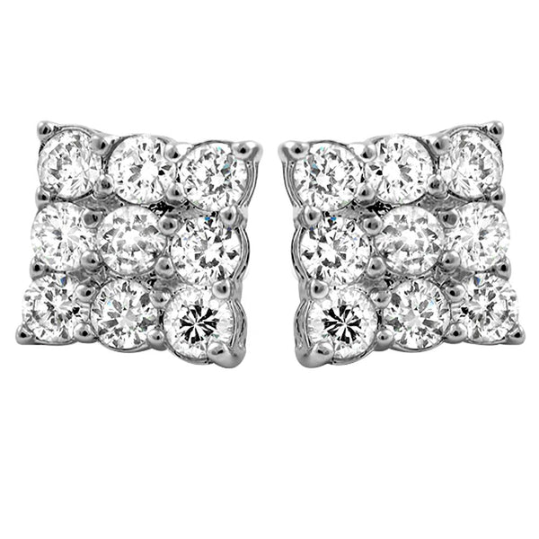 Triple Diamond CZ Rhodium Bling Bling Earrings