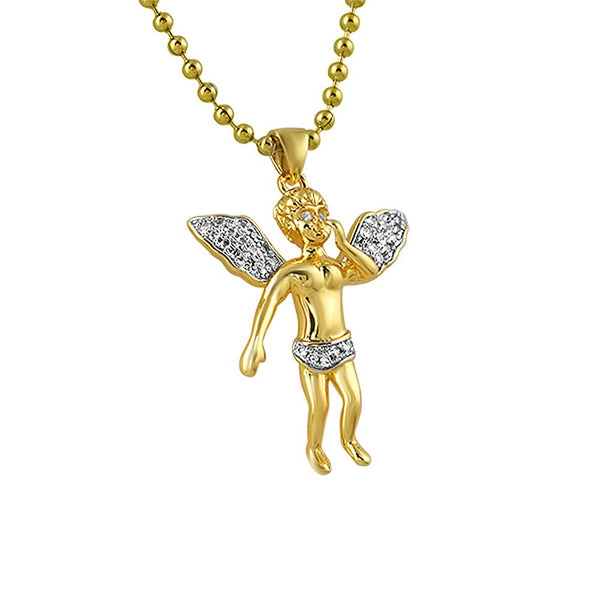Floating Cherub Angel Gold CZ Pendant