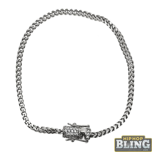 CZ Diamond Lock 2.5MM Stainless Steel Franco Bracelet