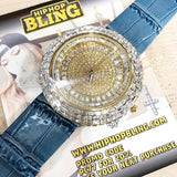 Baguette Ice Orbit Gold Bling Bling Watch Blue