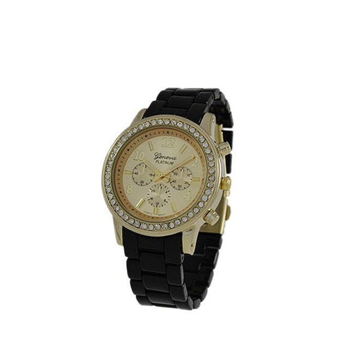 Gold Bling Womens Watch Black Band