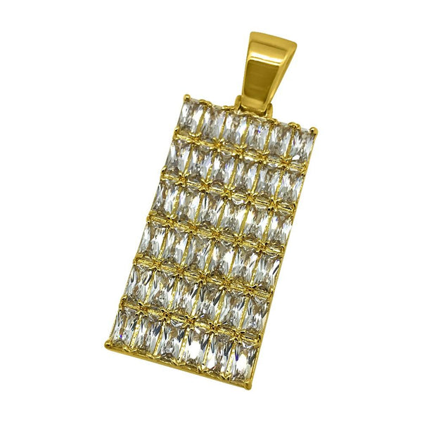 Baguette CZ Bling Bling Gold Dog Tag Pendant