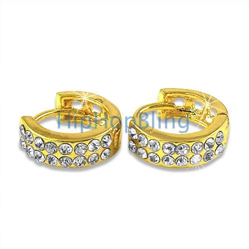 Small Huggie 2 Row Gold Bling Bling Earrings