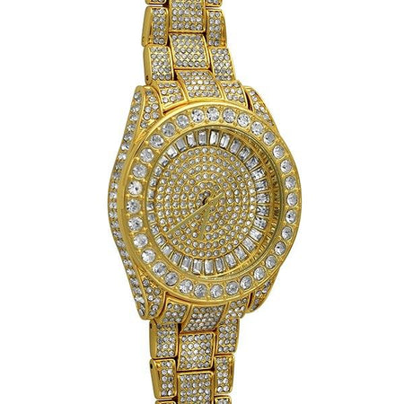 Gold LED Digital Round Face Bling Watch White Band
