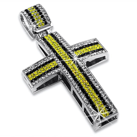 Black  White Striped Cross Pendant