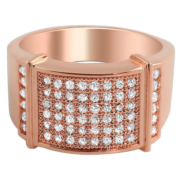 Rose Gold CZ Micro Pave Mens Bling Bling Ring