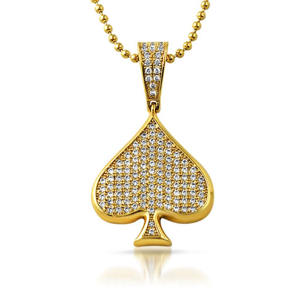 Poker Spade CZ Gold Bling Bling Pendant