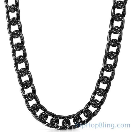 Circle White on Black Medallion & 1 Row Bling Chain Set