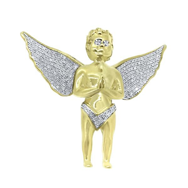 Gold 3D Cherub Angel .925 Silver Pendant .52cttw Diamonds
