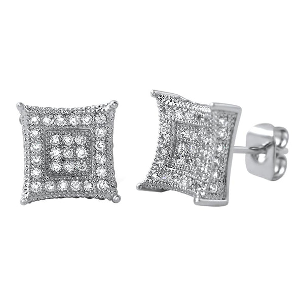 3D Box Kite L CZ Micro Pave Earrings