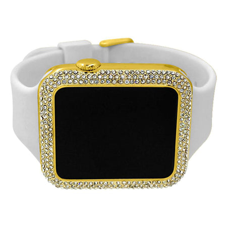 LED Digital Block Face Gold Watch Red Band