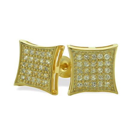 Deep Box Medium Gold Vermeil CZ Micropave Earrings .925 Silver
