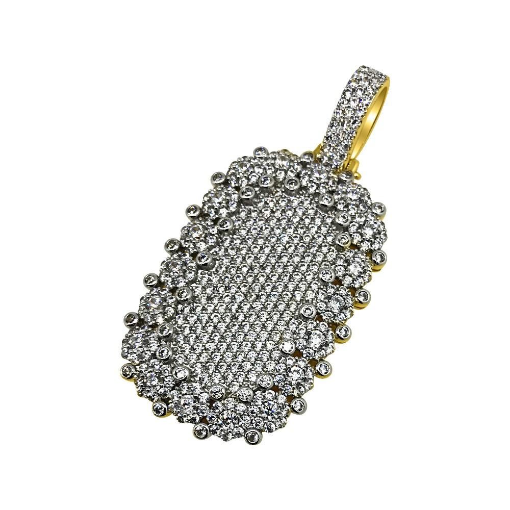 Ice Burst CZ Bling Bling Gold Dog Tag Pendant