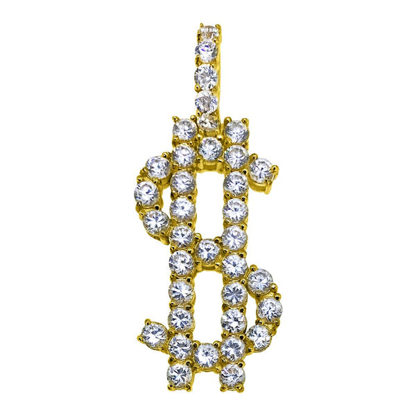 Dollar Sign Bling Bling Pendant 3MM CZ Gold Steel