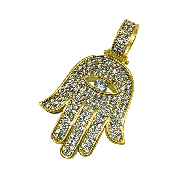 Hamsa Eye CZ Gold Bling Bling Pendant