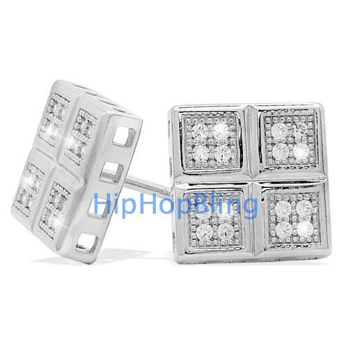 Quattro Box Ultra Micro Pave CZ Earrings .925 Sterling Silver
