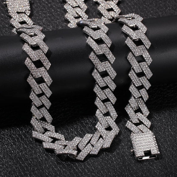 White Gold 20MM Sharp Cuban Bling Bling Chain