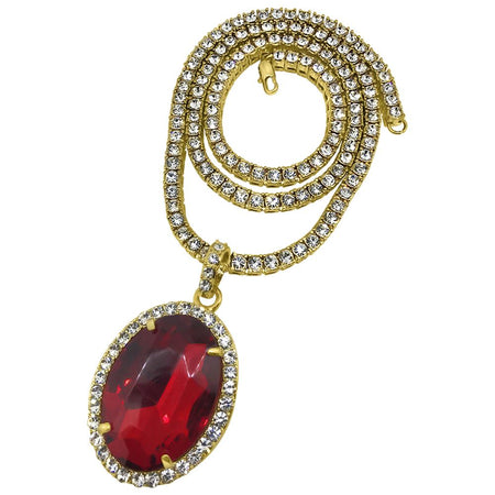 Circle Red Gem Pendant Tennis Chain Set Special