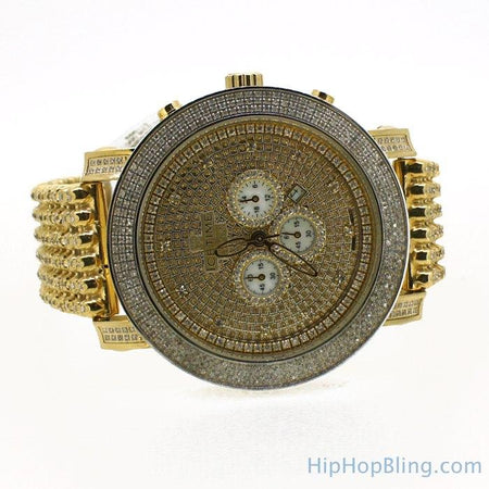 Custom Gold Totally Iced Out Watch & 6 Row Band