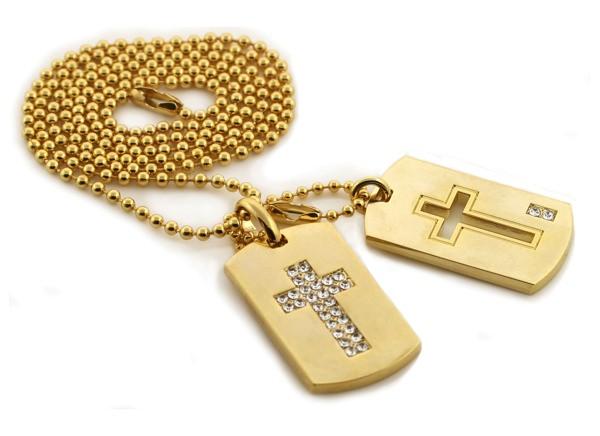 Cross Gold Double Dog Tag Set