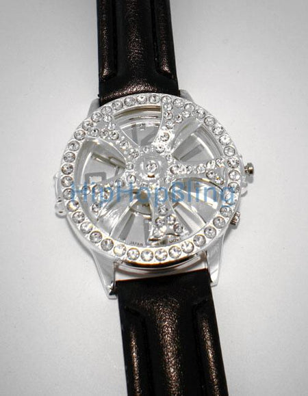 Silver Watch Black Dial & Band .08cttw Diamonds