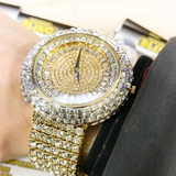 Custom Gold Iced Out Baguette Orbit 6 Row Watch