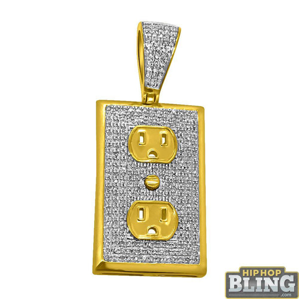 Electrical Socket Mini 10K Yellow Gold Pendant .59cttw