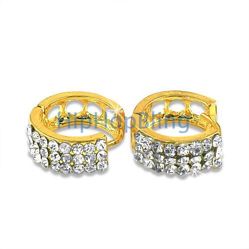 Gold 3 Row Bling Bling Huggie Earrings